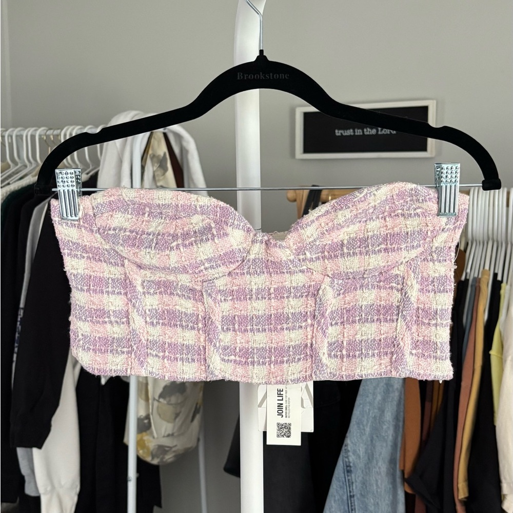 $40 NWT Zara Tweed Corset Crop Top - Picture 2 of 6